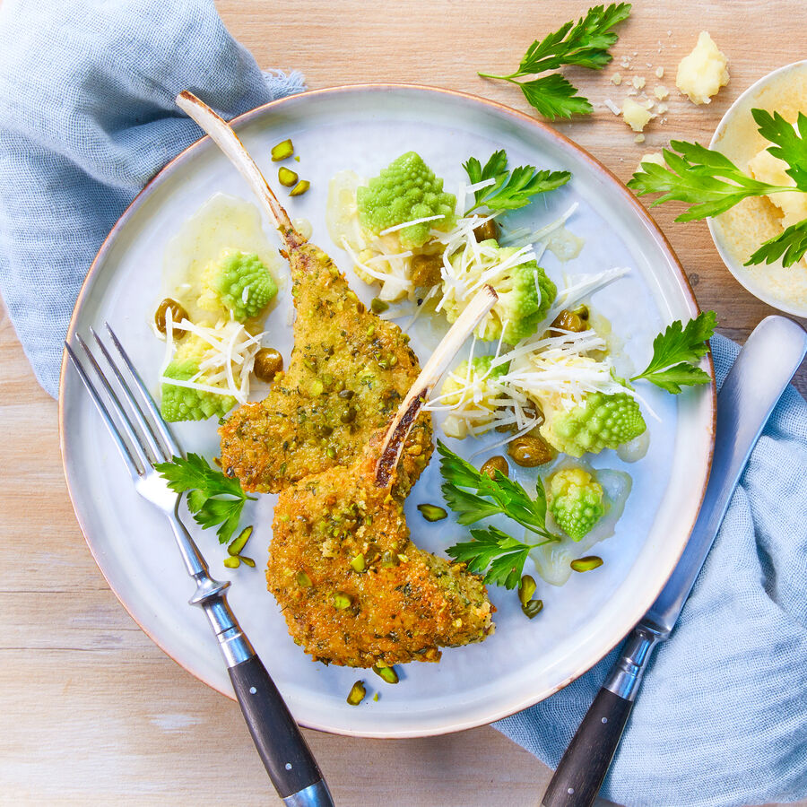  Lammkotelette mit Pistazienkruste Costolette di agnello al pistacchio e romanico  