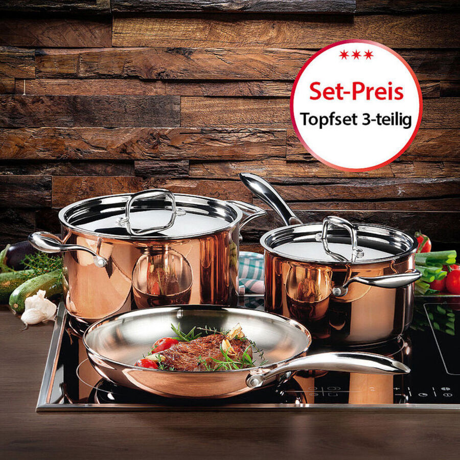 3-tlg. Topfset: Induktionsfähiges 5-Lagen-Kupfer