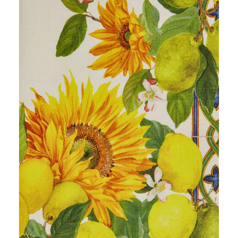 Nobler Leinen-Tischlufer mit frischen Sonnenblumen und Zitronen Bild 2