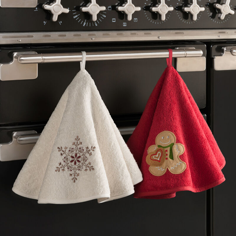 Weihnachtlich besticktes Weihnachtsstern-Hände-Rundtuch für Ihre Küche Bild 2