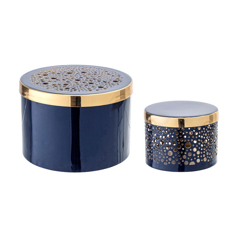 Dekorative Aufbewahrungsboxen in elegantem Blau und Gold Bild 2