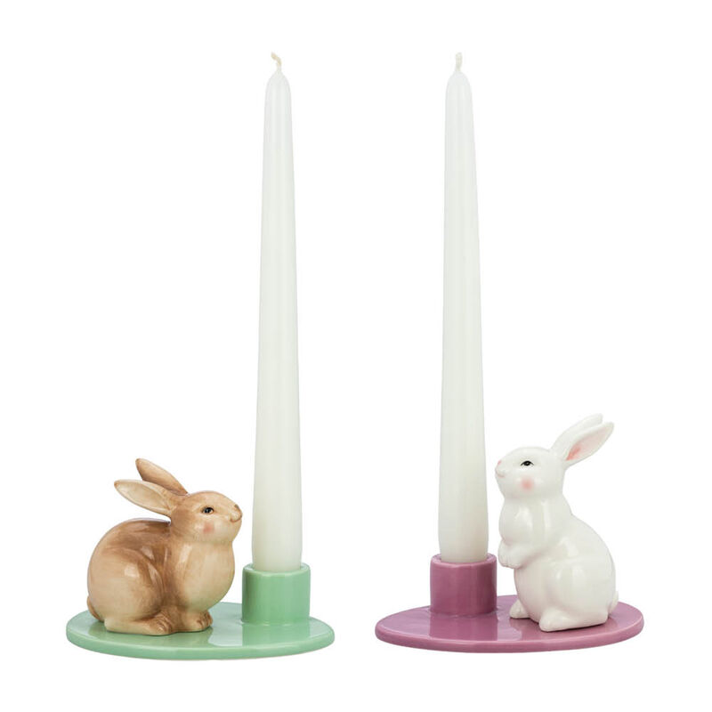 2er-Set pastellige Kerzenhalter mit Hasen Bild 2