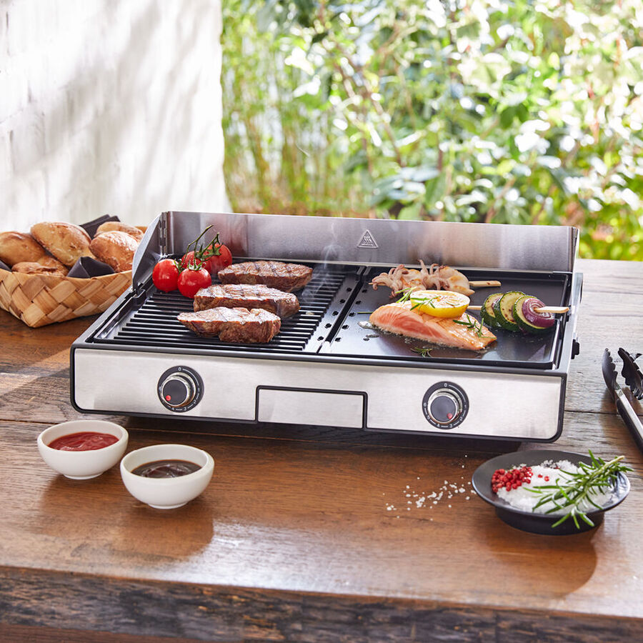 Super Tischgrill: Glatte- oder Grillsteg Wechselplatten mit getrennter Temperatursteuerung Bild 5