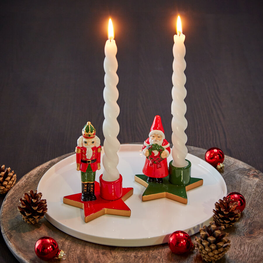 Liebenswertes Kerzenhalter-Set Nussknacker und Weihnachtsmann, Kerzenstnder, Kerzenleuchter, Stabkerze Bild 2