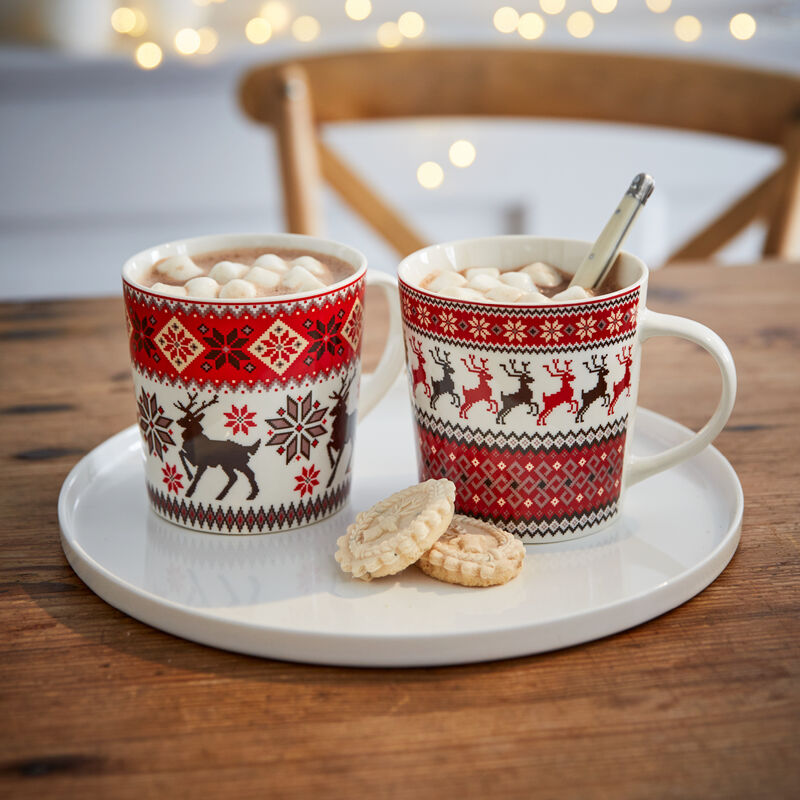 Winterliche Porzellanbecher mit Norwegermuster, Kaffeebecher, Porzellan, Weihnachten Bild 2