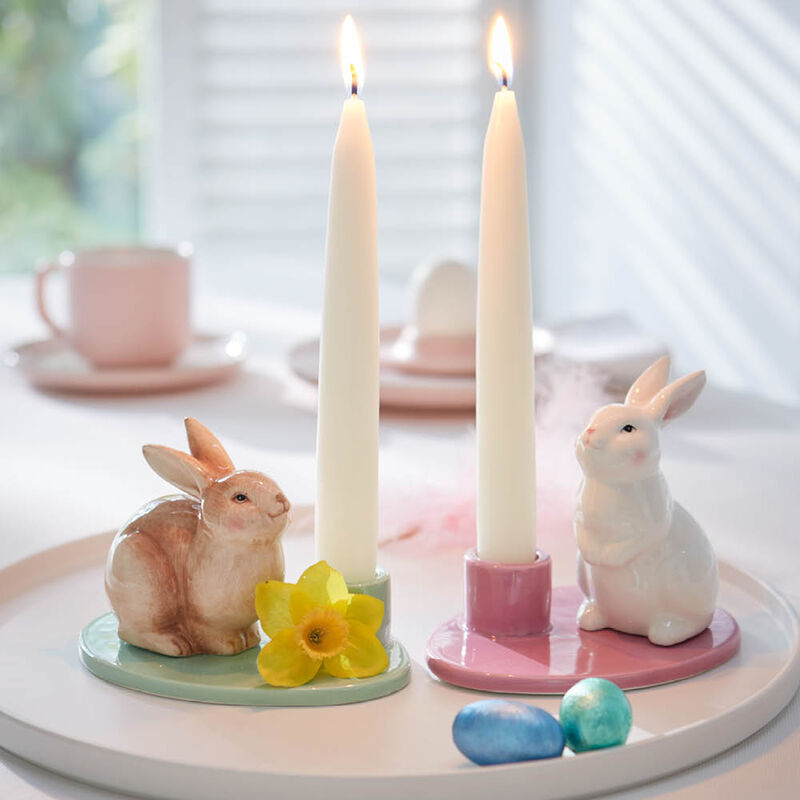 2er-Set pastellige Kerzenhalter mit Hasen