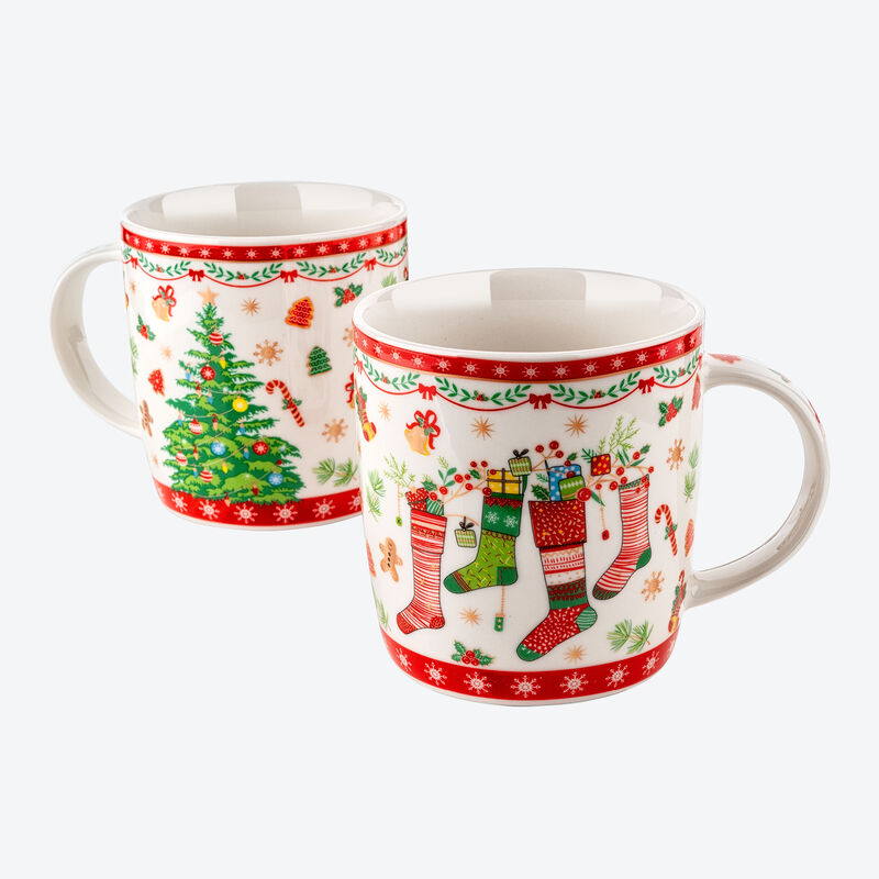 2er-Set weihnachtliche Henkeltassen aus Porzellan, Kaffeebecher, Porzellan Becher, Tasse