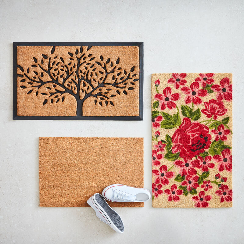 Robuste Kokos-Fußmatte mit bunten Blumen, Schmutzfangmatte, Fußmatte für Innen & Außen Bild 2