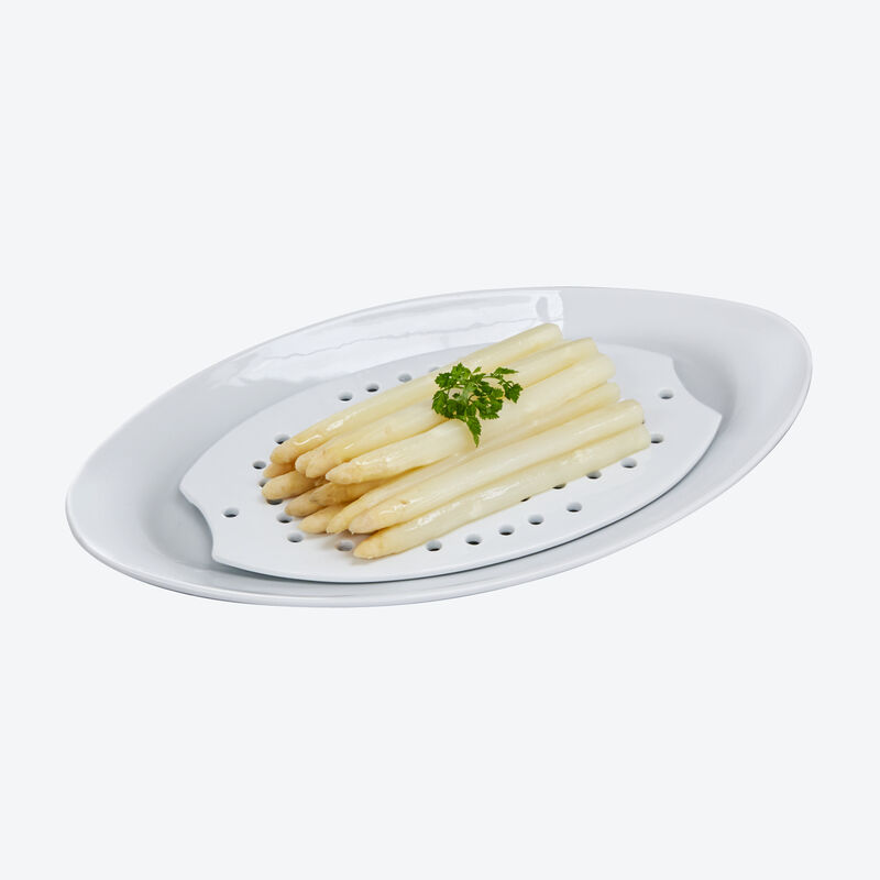 Abtropf- und Servierplatte aus Porzellan: Ideal für Spargel, Gemüse, Fisch, Fleisch