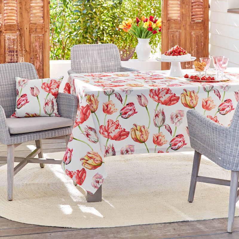 Baumwoll-Tischdecke mit farbenfrohen Tulpen, Tischwsche, Mitteldecke