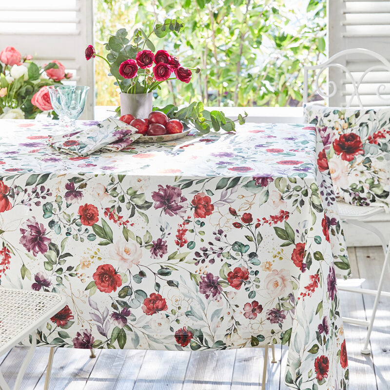Baumwoll-Tischdecke mit floraler Farbenpracht