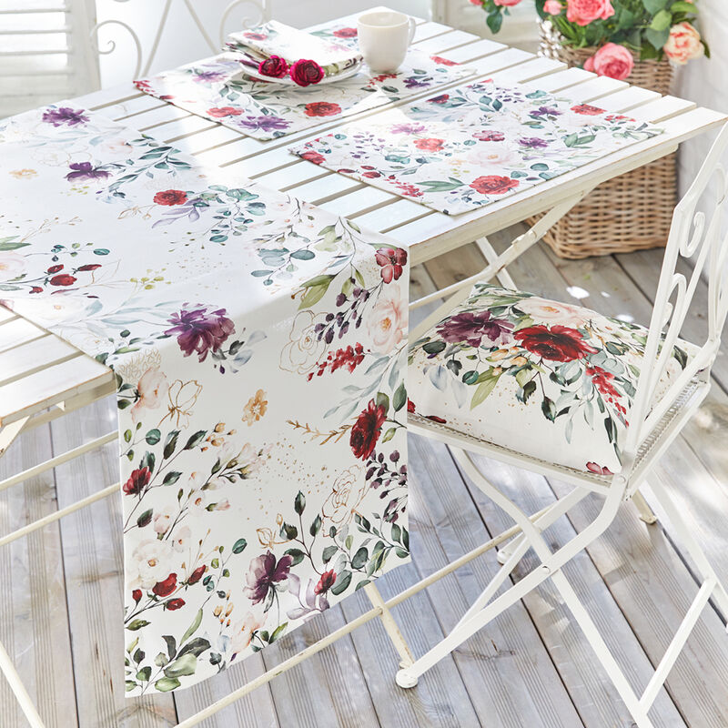Baumwoll-Tischläufer mit floraler Farbenpracht