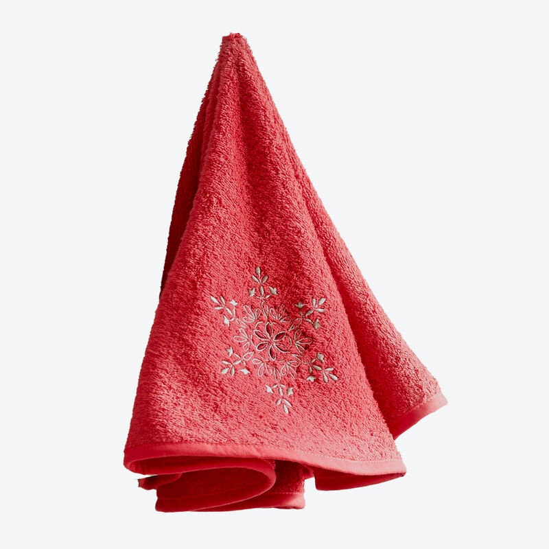 Dekorativ weihnachtlich bestickt: Frottee Hände-Rundtuch und Waffelpiqué-Küchentuch