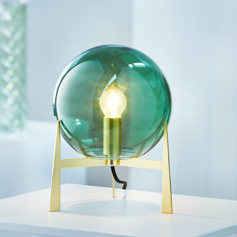 Designer Tischlampe im trendigen Grün und Gold