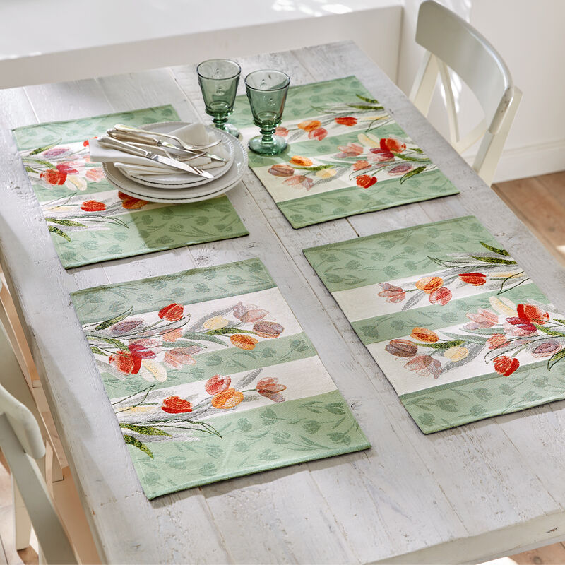 Edle Gobelin-Tischsets mit frhlingshaftem Tulpenmotiv