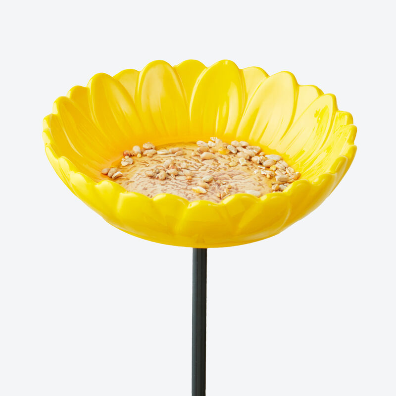 Gelbe Sonnenblumenblte aus glasierter Keramik zum Vgel Fttern