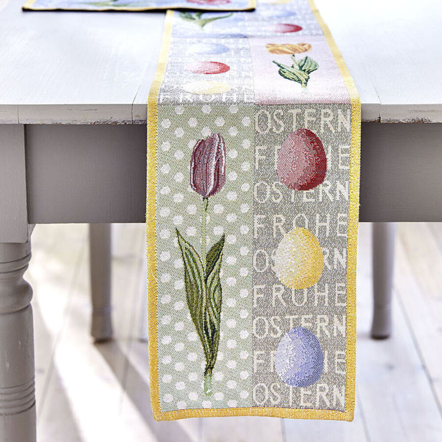 Gobelin Ostertischwsche mit Tulpen, Lufer, 32x96 cm 2er Set