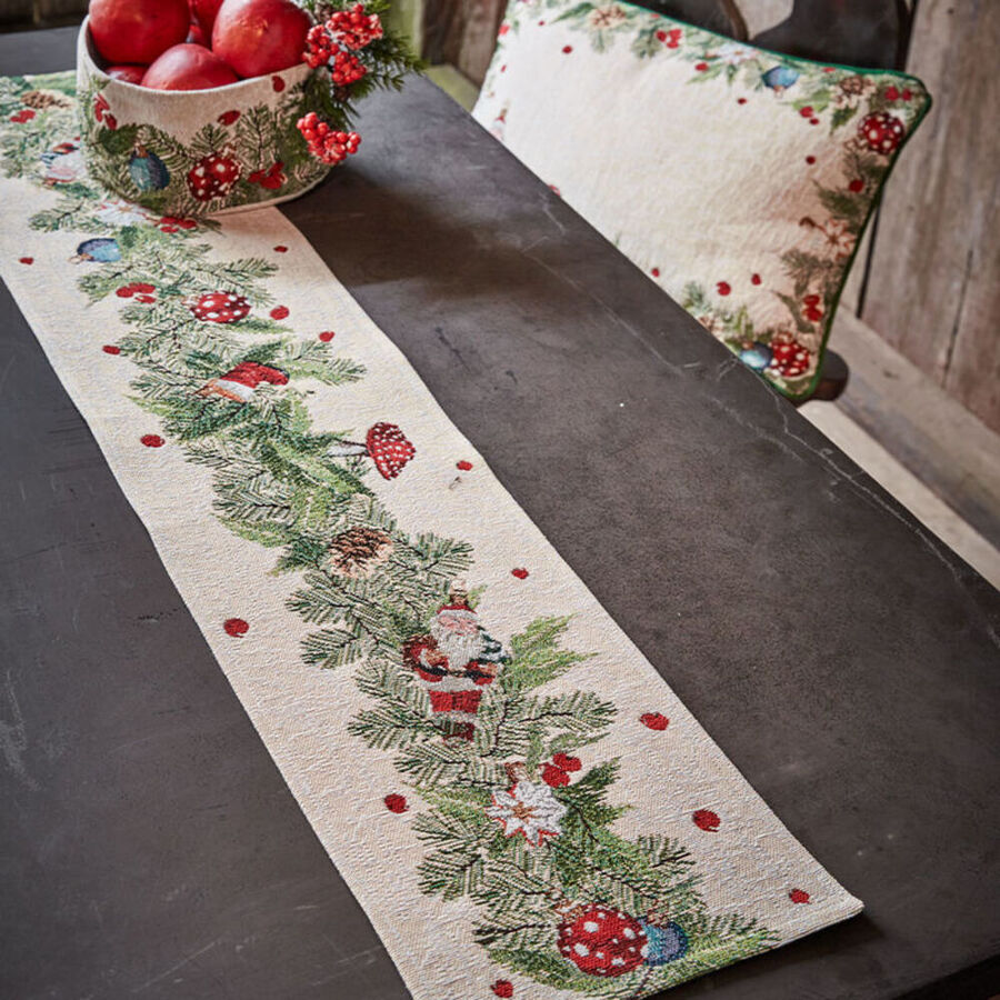 Gobelin Tischläufer mit eingewebten ChristbaumschmuckMotiven Julia