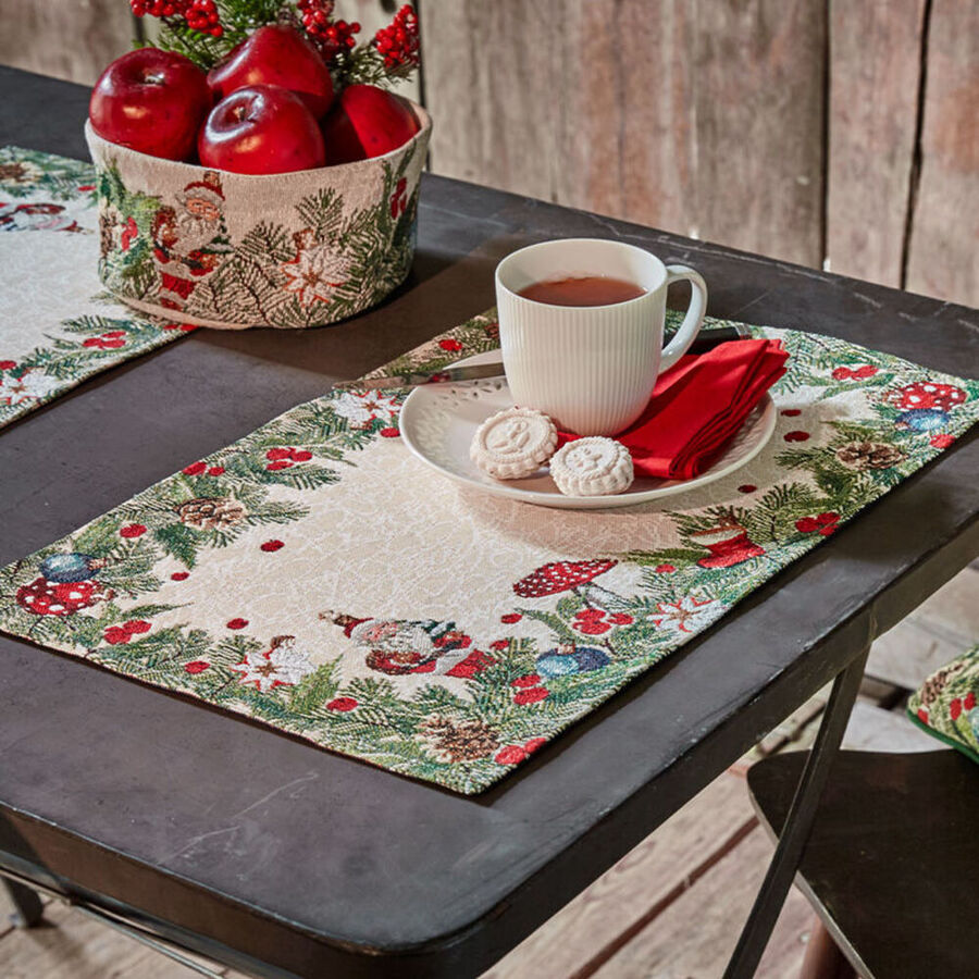 Gobelin Tischsets mit eingewebten Christbaumschmuck-Motiven