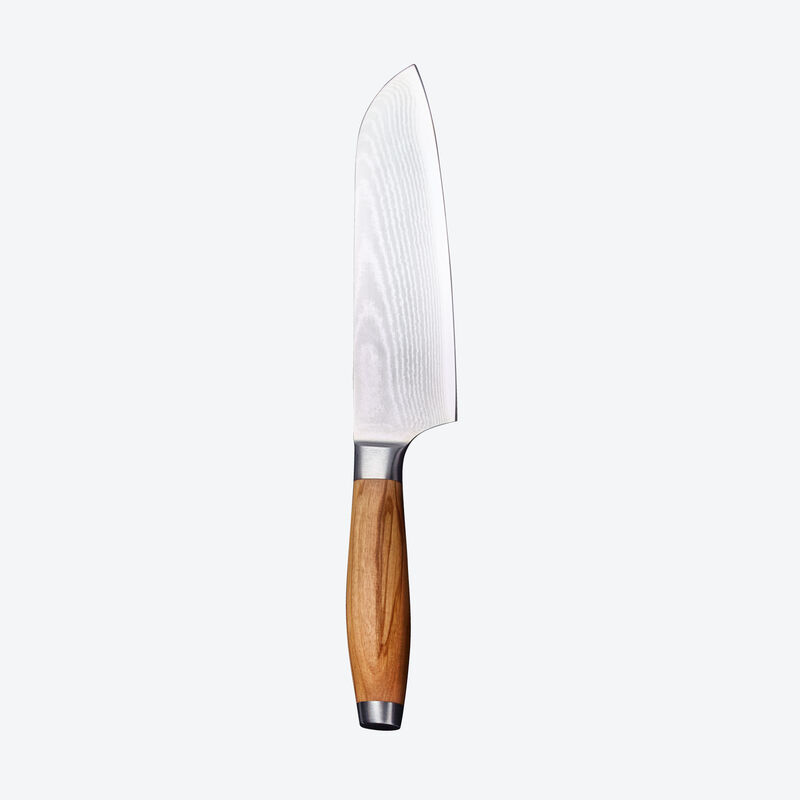 Großes Santokumesser: Premium-Damaszener-Messer mit edlen Olivenholzgriffen erfüllen höchste Ansprüche