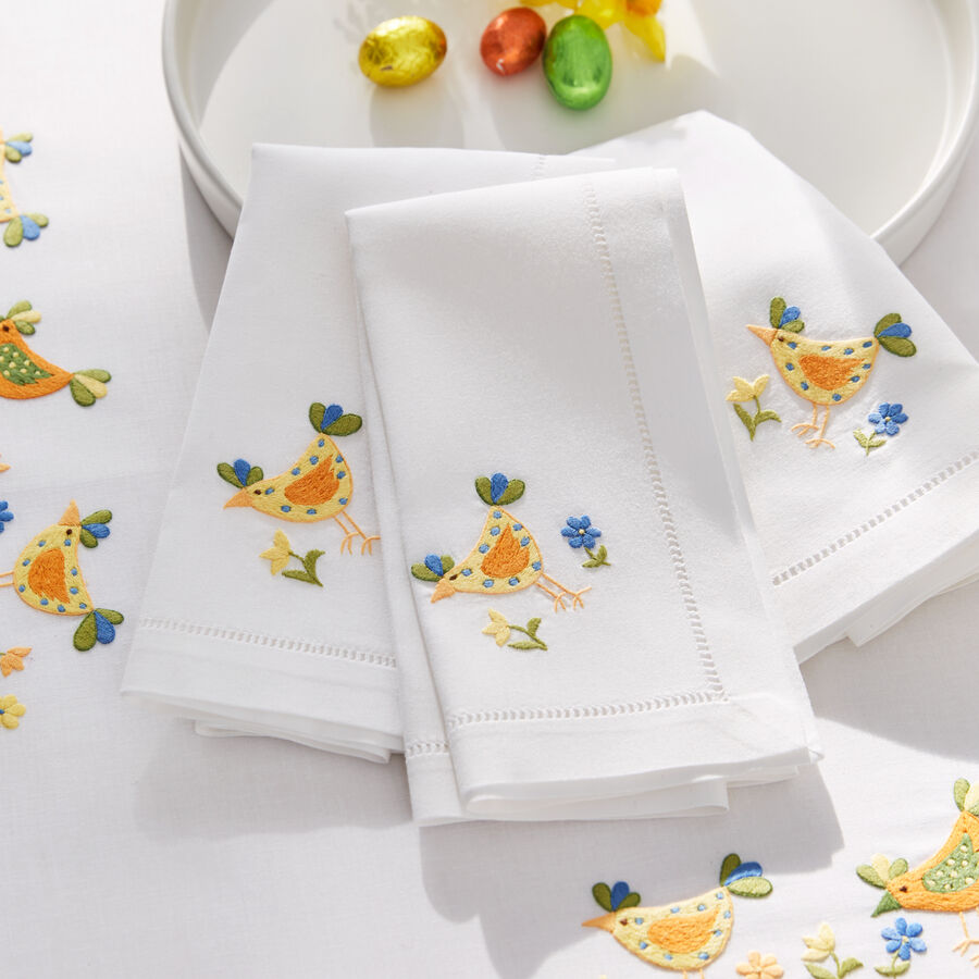 Handbestickte feine Hohlsaum-Servietten mit frhlichem Design
