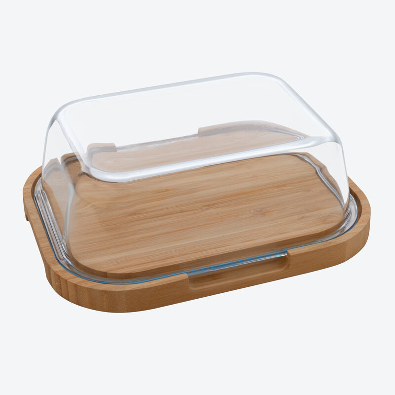 Hartglas Kse-Box mit Servierbrett fr den Khlschrank