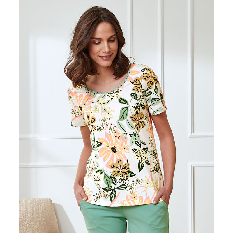 Hautfreundlich leichtes Pyjama-Shirt mit Blumenprint