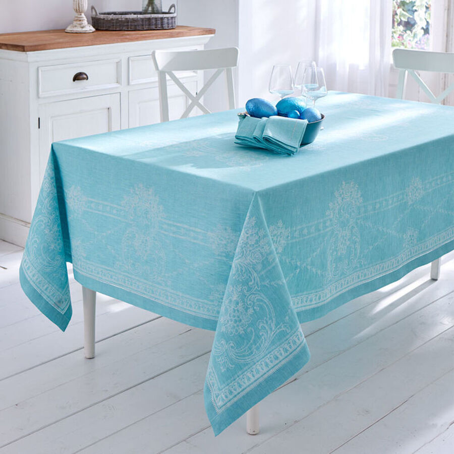 Hochwertige, frhlingshafte Leinen-Tischdecke: Jacquard gewebt und uerst haltbar