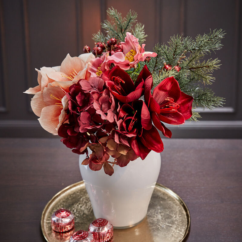 Klassischer Winterstrauß mit Amaryllis und Christrose, Blumenstrauß, Blumendekoration