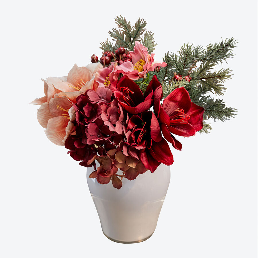 Klassischer Winterstrau mit Amaryllis und Christrose, Blumenstrau, Blumendekoration