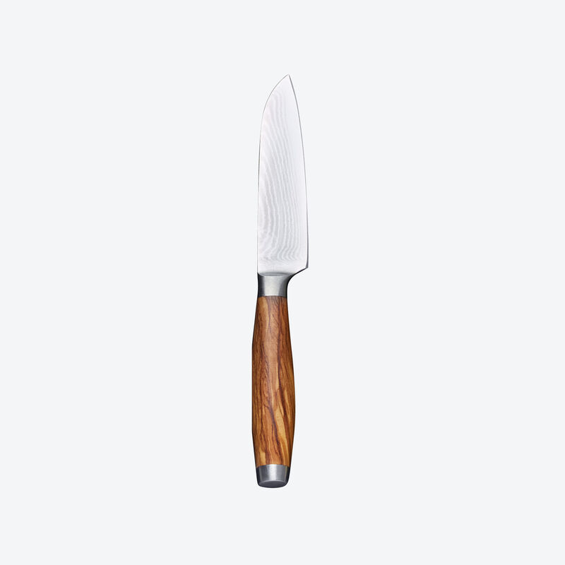 Kleines Santokumesser: Premium-Damaszener-Messer mit edlen Olivenholzgriffen erfüllen höchste Ansprüche