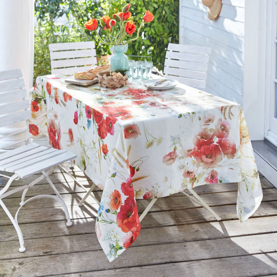 Leinentischdecke mit sommerlicher Klatschmohnwiese aus Florenz