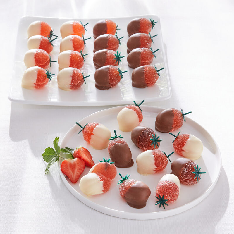 Luxus pur: Schokolierte belgische Fruchtgelee-Erdbeeren
