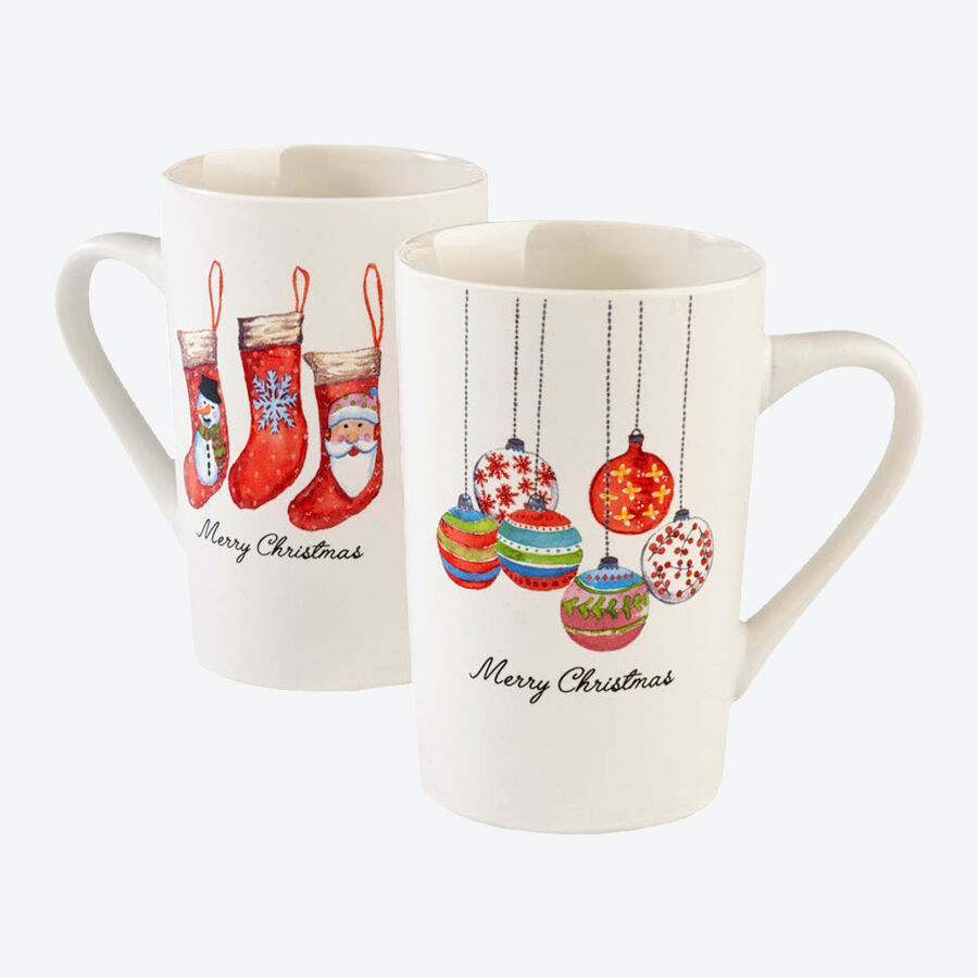 Porzellanbecher-Set mit Weihnachtsmotiven