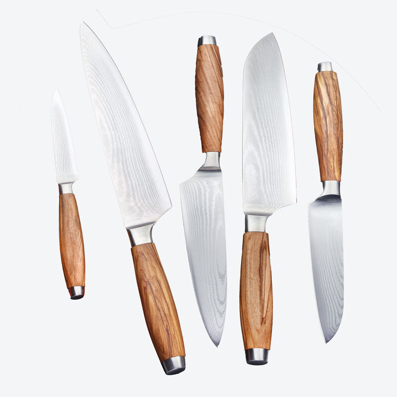 Premium-Damaszener-Messer mit edlen Olivenholzgriffen erfüllen höchste Ansprüche
