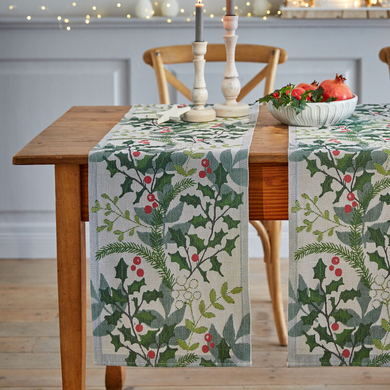 Schwedische Wintertischwäsche: Tischläufer aus hochwertiger Bio-Baumwolle, Tischdecke, Tafeldecke, Tischtuch