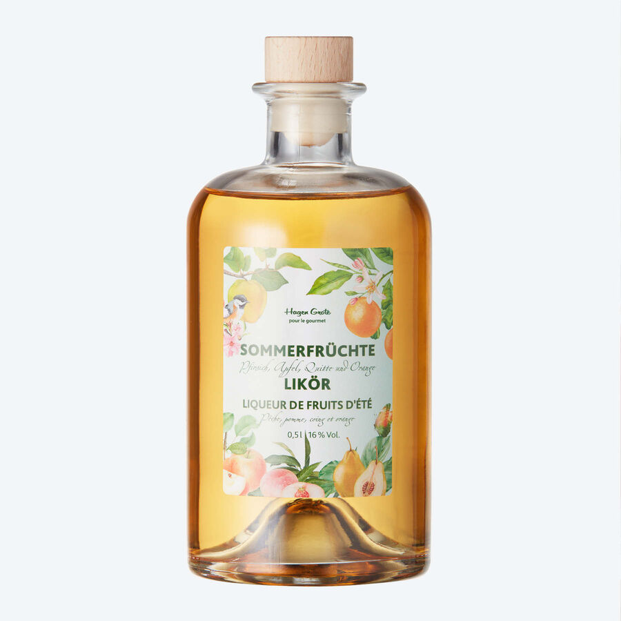 Sommerfrchte Likr: Aromatische Cuve aus Pfirsich, Quitte, Apfel, Orange
