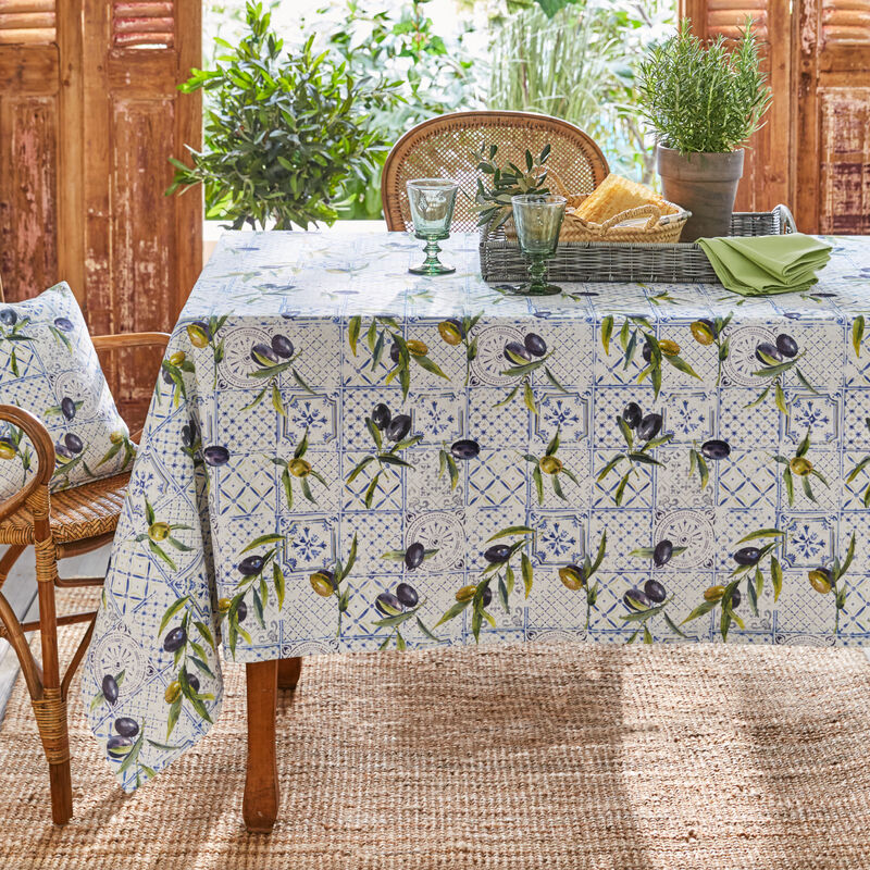 Sommerliche Oliven-Tischdecke aus pflegeleichter Baumwolle, Tischwäsche, Tafeldecke