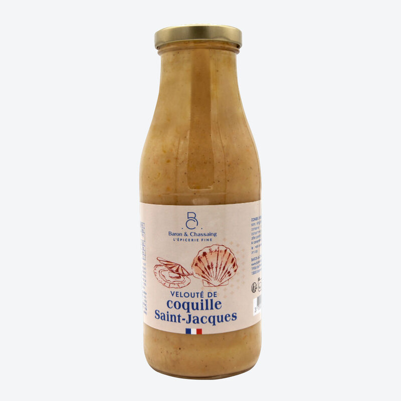 Spezialitt der Bretagne: Jakobsmuschel-Velout, Suppe aus Frankreich, Fischsuppe