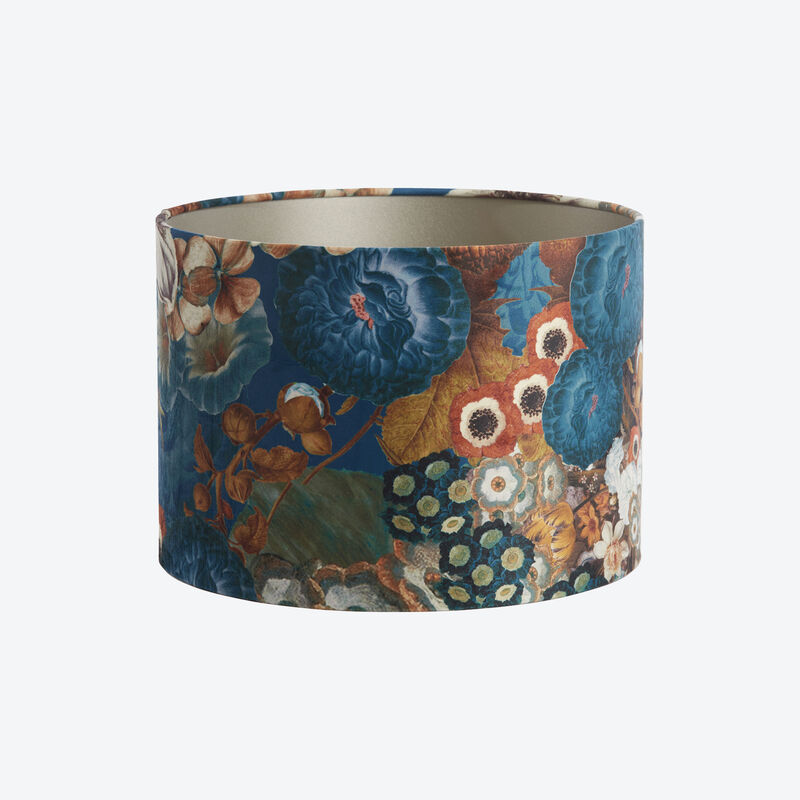 Textiler Lampenschirm mit edlem Blumenprint für Tisch- oder Stehlampe, Zylinder, Lampenschirm, Tischleuchte