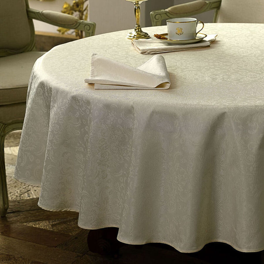 Tischdecke: Edle Jacquard-Damast-Tischwsche mit schimmerndem Renaissance-Dekor