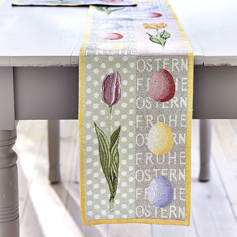 Tischläufer: Farbenfrohe Gobelin-Tischwäsche für die Osterzeit