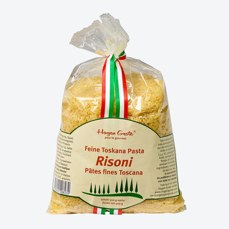 Traditionelle Toskana-Pasta: Risoni, Bronze, Bronzepasta
