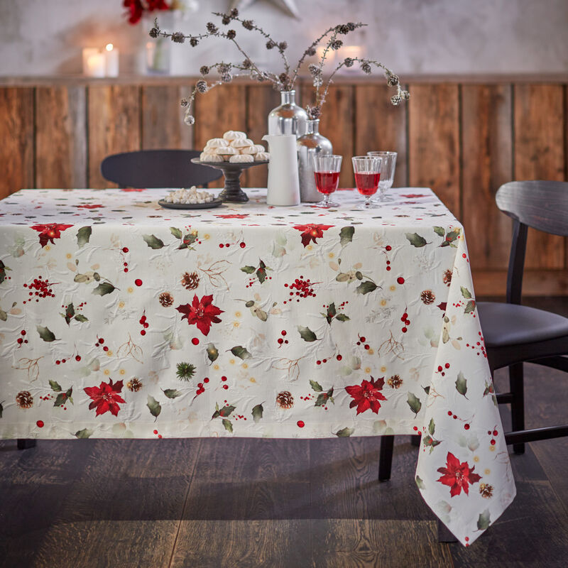 Weihnachtliche Matelassé-Tischdecke mit hochwertigem Digitaldruck, Tafeldecke
