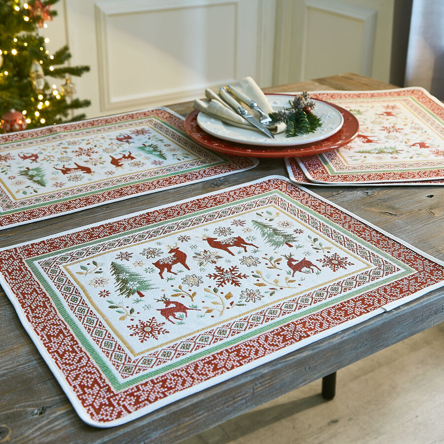 Weihnachtliche Tischsets in schwerer Double-Jacquard-Qualitt