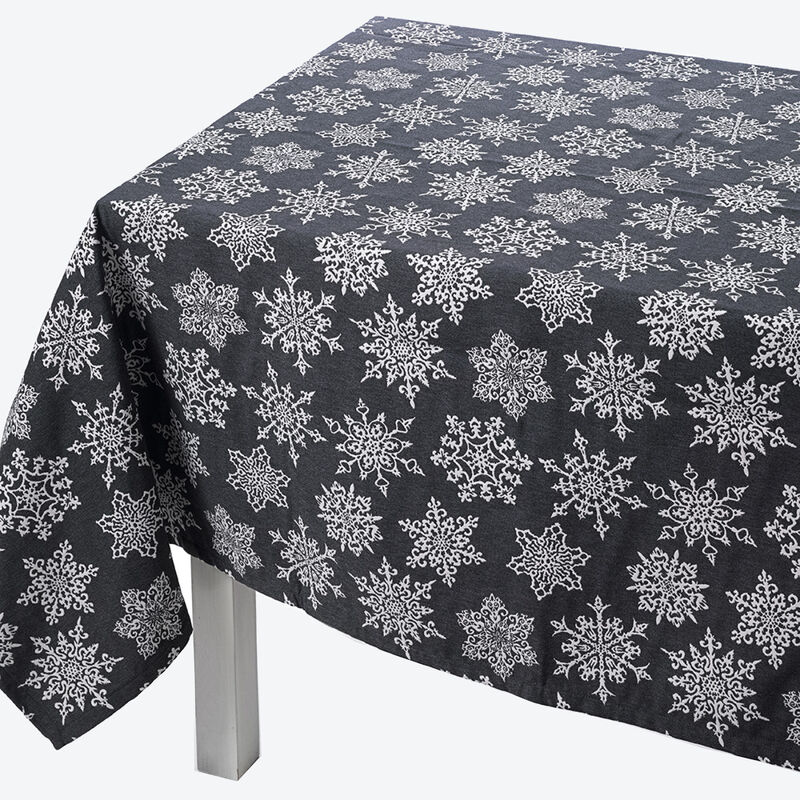 Zweiseitig verwendbare Doubleface-Tischdecke mit winterlichen Eiskristallmotiven