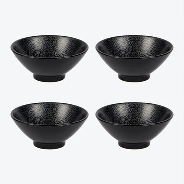 Produktbild fr '4er-Set Mslischalen, /H ca. 15,5/6,5 cm - Lambert Geschirr Kaori, Steinzeug, Schwarz, mit Finish in edler Rochenhaut-Optik'