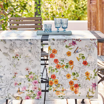 Produktbild f�r 'Chemin de table en lin fleuri - fabrication artisanale italienne, 45 x 170 cm'