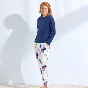 Produktbild fr 'Damen-Pyjamahose mit buntem Handtaschen-Muster - Baumwoll-Modal-Elasthan-Mix'