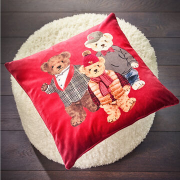 Produktbild fr 'Dekokissenhlle mit 3 Bren - Kissenhlle Rot, Motiv drei Teddys, 100 % Polyester, 45/45 cm'